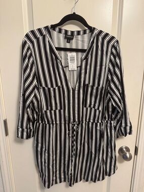 torrid Black & White Vertical Stripe Drawstring Tunic